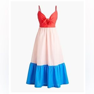 J. Crew Cutout Tiered Color Block Midi Dress NWT Americana Sail Sz 4P